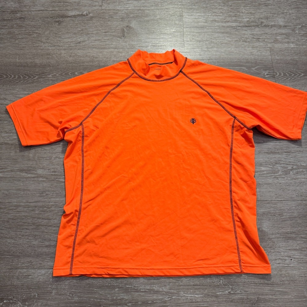 Coolibar‎ Shirt Mens XL Orange Ultimate Short Sleeve Rash Guard UPF Surf Outdoor